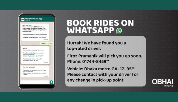Bangladesh ridesharing app OBHAI now also available on WhatsApp