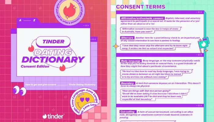 Tinder promotes consent education with launch of new dating dictionary in Australia