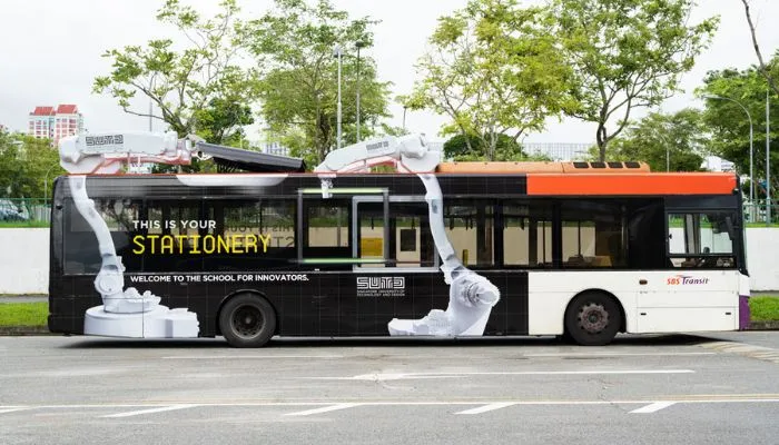 SUTD rides the future with complex 3D robotic bus installation ads in Singapore